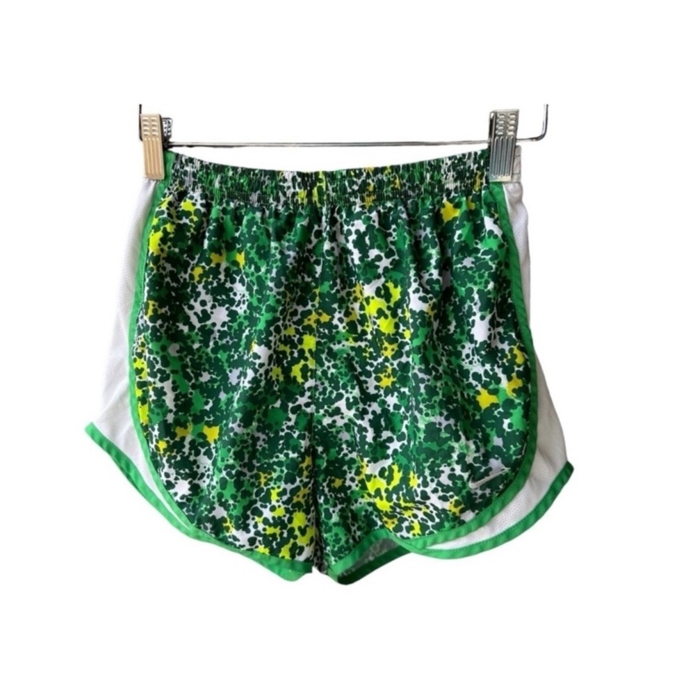 Nike Shorts Dri FIT Tempo Running Active Green Yellow Abstract Print Size Small